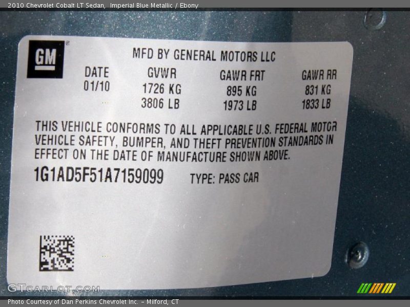 Imperial Blue Metallic / Ebony 2010 Chevrolet Cobalt LT Sedan