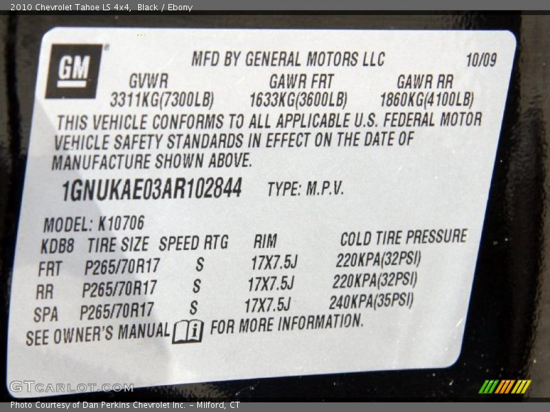 Black / Ebony 2010 Chevrolet Tahoe LS 4x4