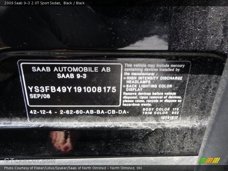 Black / Black 2009 Saab 9-3 2.0T Sport Sedan