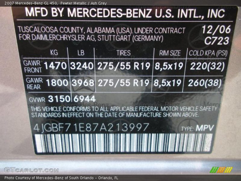 Pewter Metallic / Ash Grey 2007 Mercedes-Benz GL 450