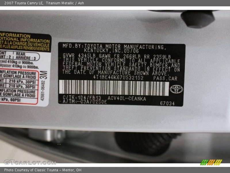 Titanium Metallic / Ash 2007 Toyota Camry LE