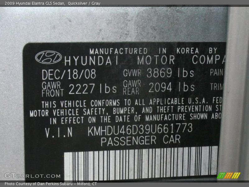 Quicksilver / Gray 2009 Hyundai Elantra GLS Sedan