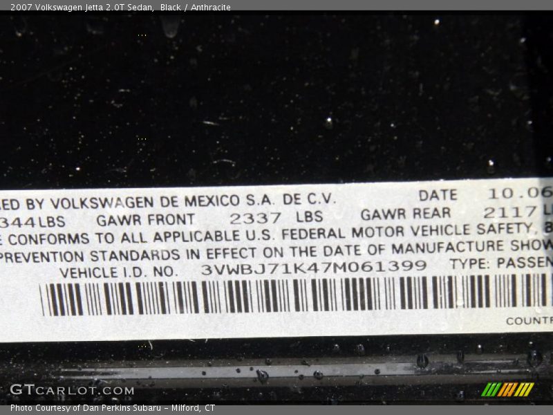Black / Anthracite 2007 Volkswagen Jetta 2.0T Sedan