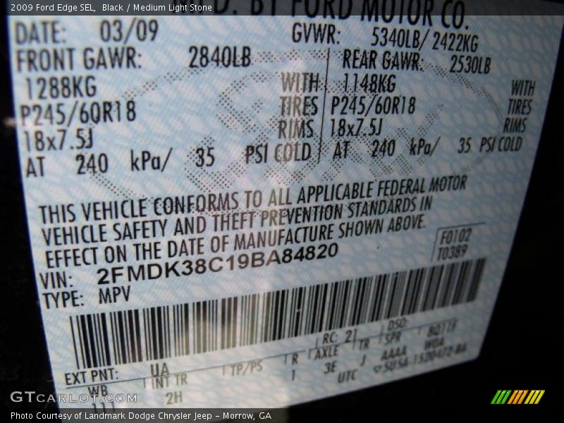 Black / Medium Light Stone 2009 Ford Edge SEL