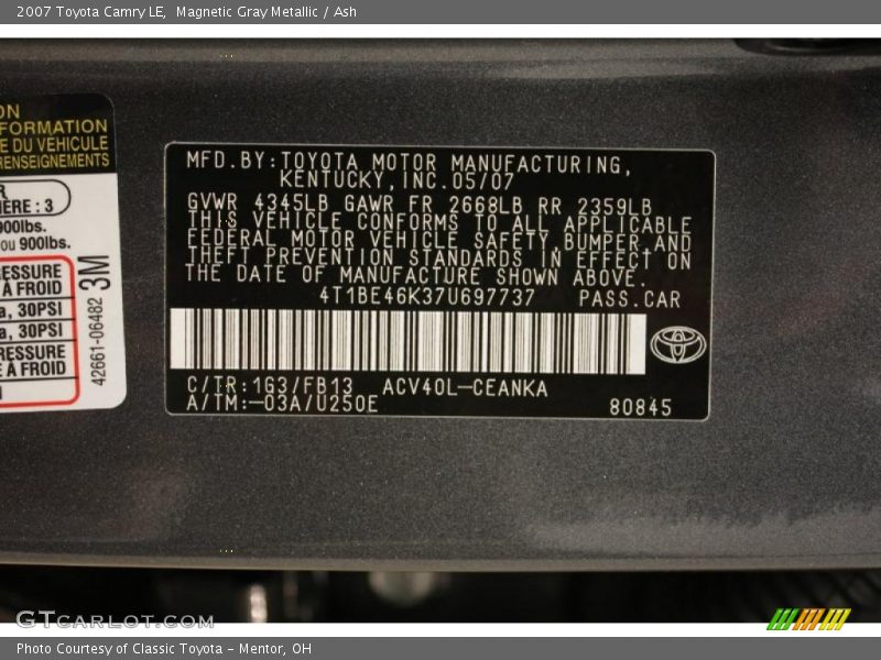 Magnetic Gray Metallic / Ash 2007 Toyota Camry LE