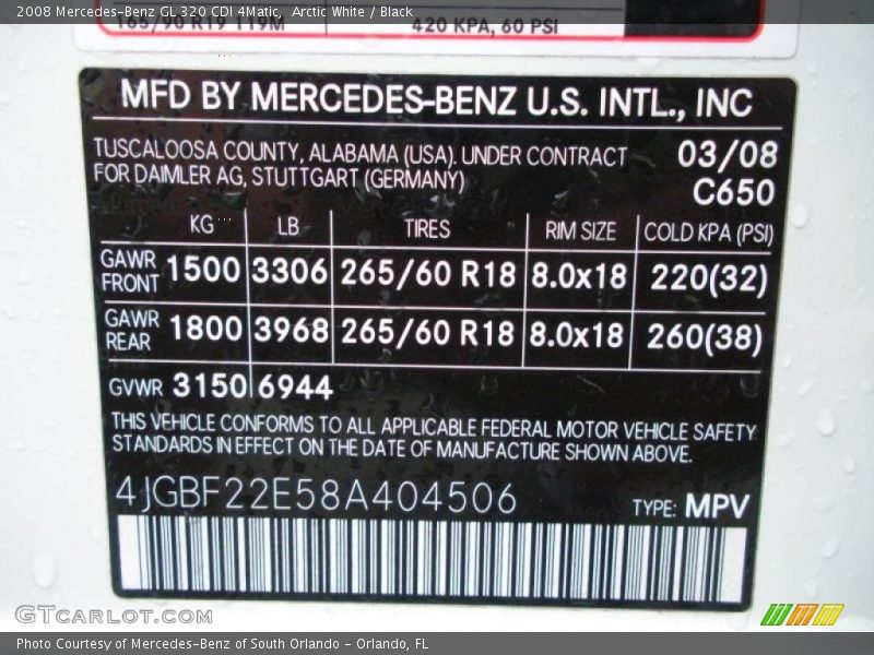 Arctic White / Black 2008 Mercedes-Benz GL 320 CDI 4Matic