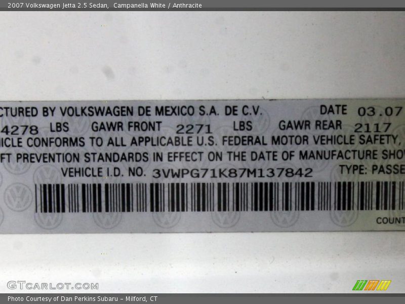 Campanella White / Anthracite 2007 Volkswagen Jetta 2.5 Sedan