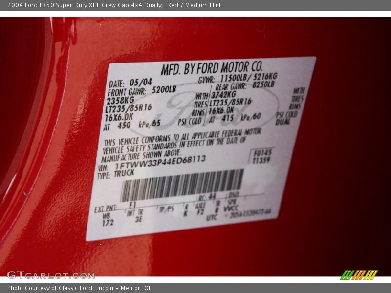 Red / Medium Flint 2004 Ford F350 Super Duty XLT Crew Cab 4x4 Dually