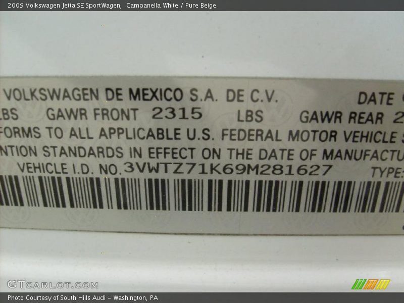Campanella White / Pure Beige 2009 Volkswagen Jetta SE SportWagen