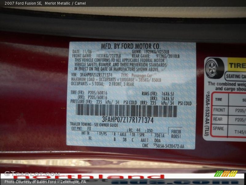 Merlot Metallic / Camel 2007 Ford Fusion SE