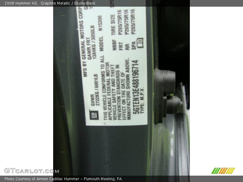 Graphite Metallic / Ebony Black 2008 Hummer H3