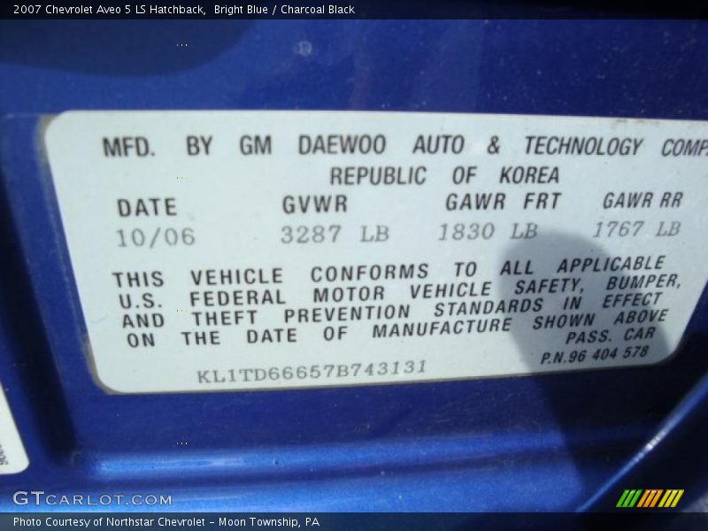 Bright Blue / Charcoal Black 2007 Chevrolet Aveo 5 LS Hatchback