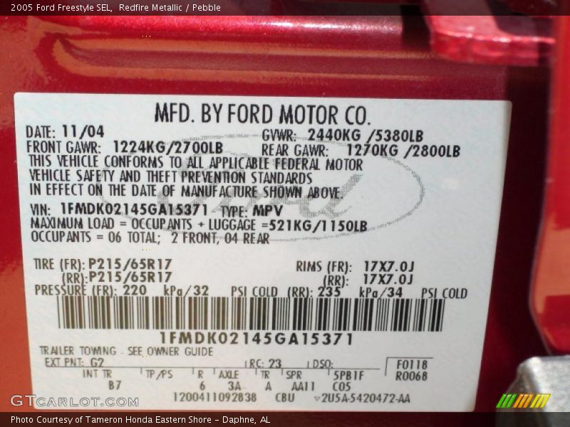 Redfire Metallic / Pebble 2005 Ford Freestyle SEL