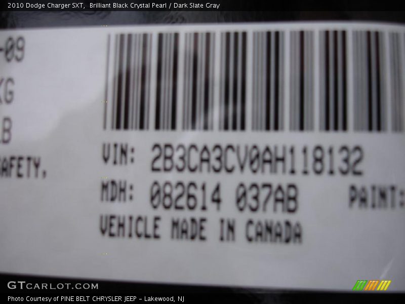 Brilliant Black Crystal Pearl / Dark Slate Gray 2010 Dodge Charger SXT