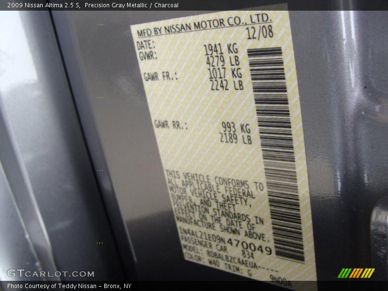 Precision Gray Metallic / Charcoal 2009 Nissan Altima 2.5 S
