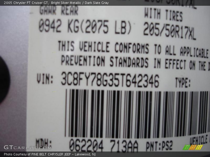 Bright Silver Metallic / Dark Slate Gray 2005 Chrysler PT Cruiser GT