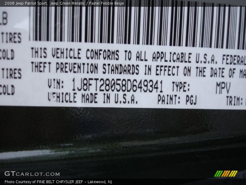 Jeep Green Metallic / Pastel Pebble Beige 2008 Jeep Patriot Sport