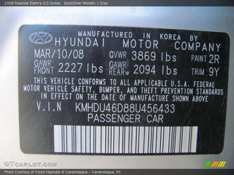 QuickSilver Metallic / Gray 2008 Hyundai Elantra GLS Sedan