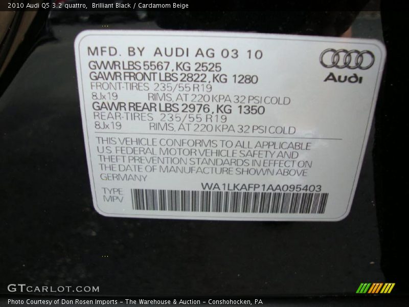 Brilliant Black / Cardamom Beige 2010 Audi Q5 3.2 quattro