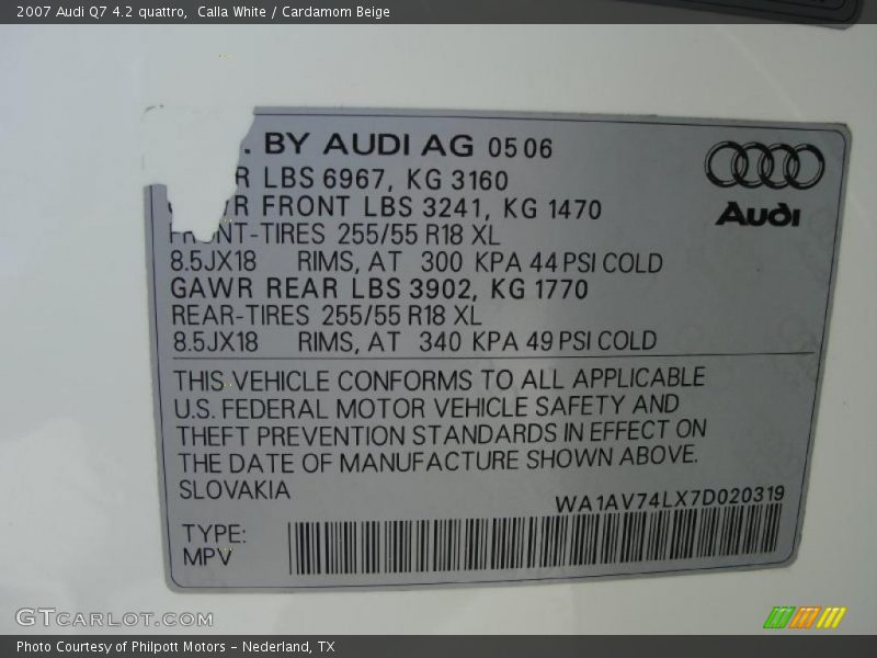 Calla White / Cardamom Beige 2007 Audi Q7 4.2 quattro