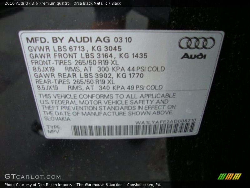 Orca Black Metallic / Black 2010 Audi Q7 3.6 Premium quattro