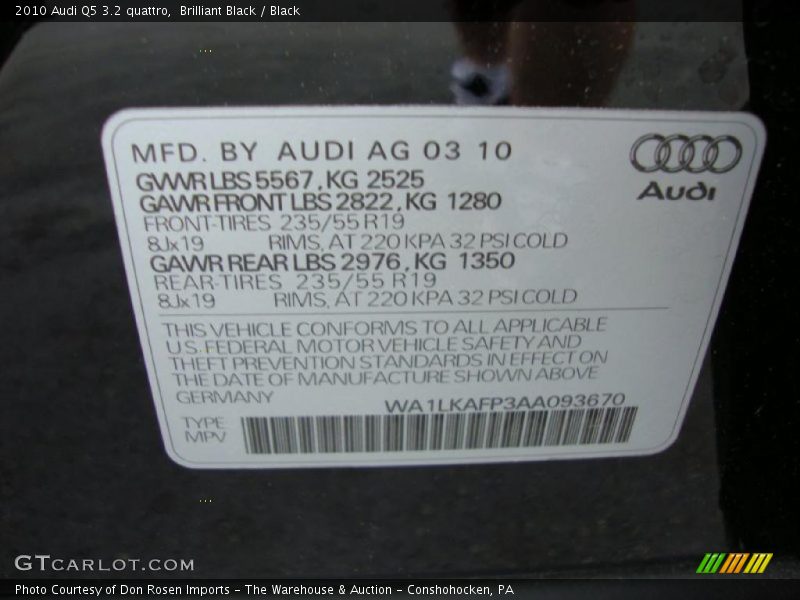 Brilliant Black / Black 2010 Audi Q5 3.2 quattro