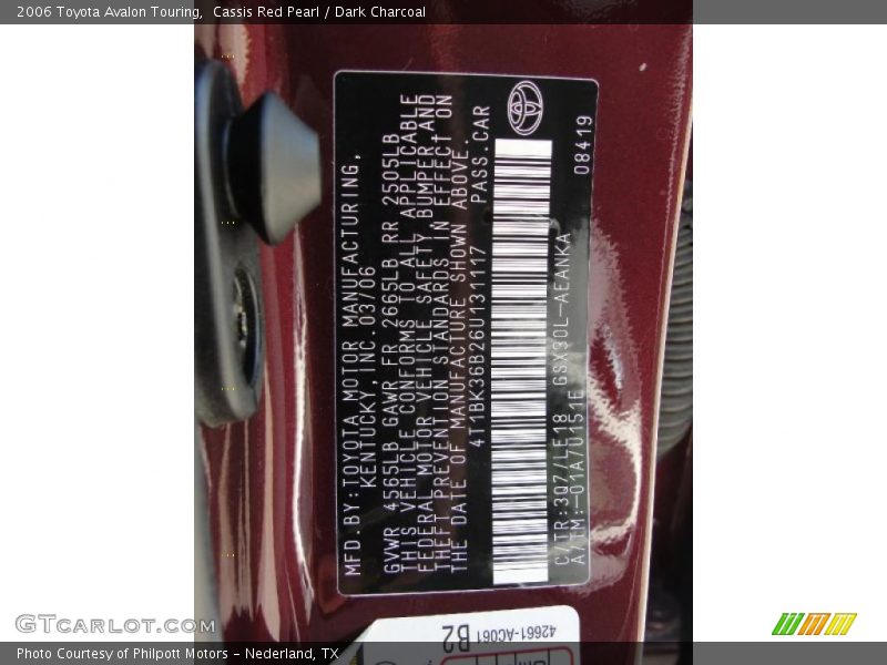Cassis Red Pearl / Dark Charcoal 2006 Toyota Avalon Touring