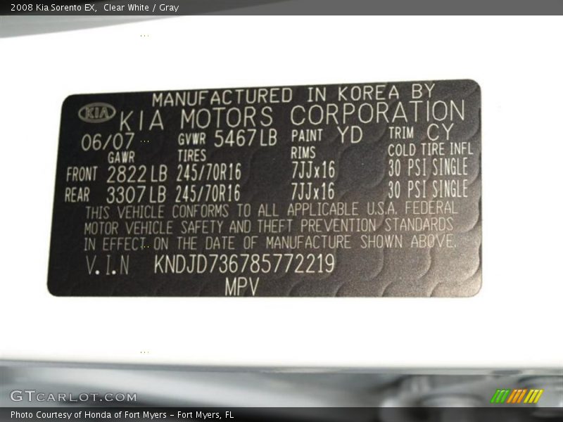 Clear White / Gray 2008 Kia Sorento EX