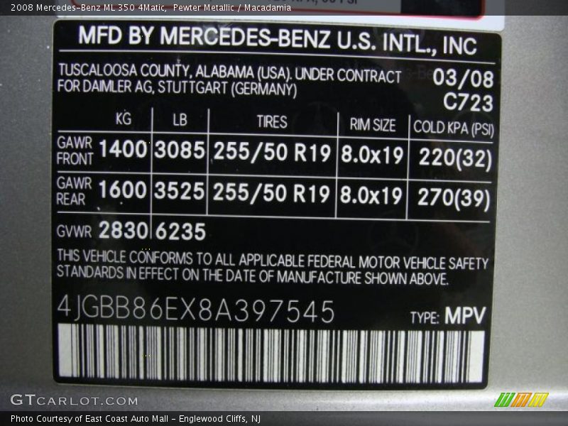 Pewter Metallic / Macadamia 2008 Mercedes-Benz ML 350 4Matic