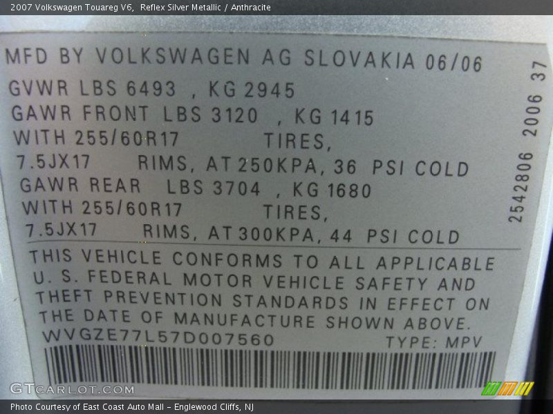 Reflex Silver Metallic / Anthracite 2007 Volkswagen Touareg V6