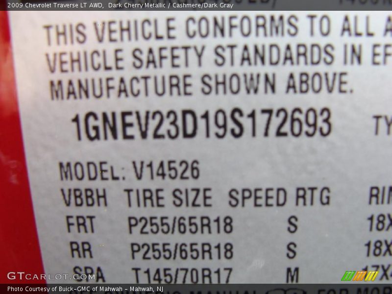 Dark Cherry Metallic / Cashmere/Dark Gray 2009 Chevrolet Traverse LT AWD
