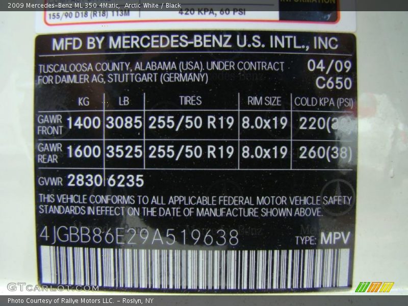 Arctic White / Black 2009 Mercedes-Benz ML 350 4Matic