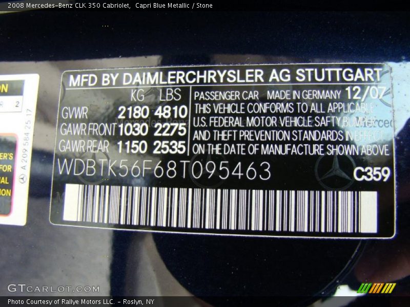 2008 CLK 350 Cabriolet Capri Blue Metallic Color Code 359