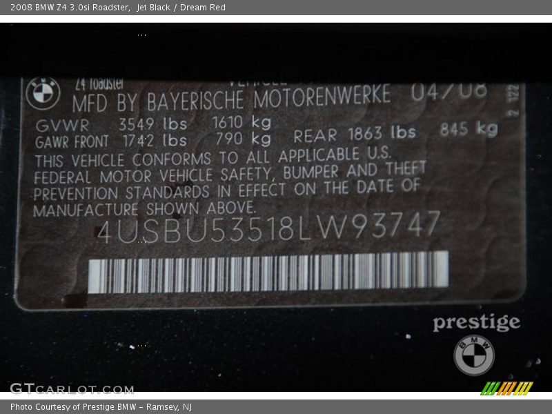 Jet Black / Dream Red 2008 BMW Z4 3.0si Roadster