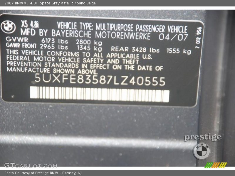 Space Grey Metallic / Sand Beige 2007 BMW X5 4.8i