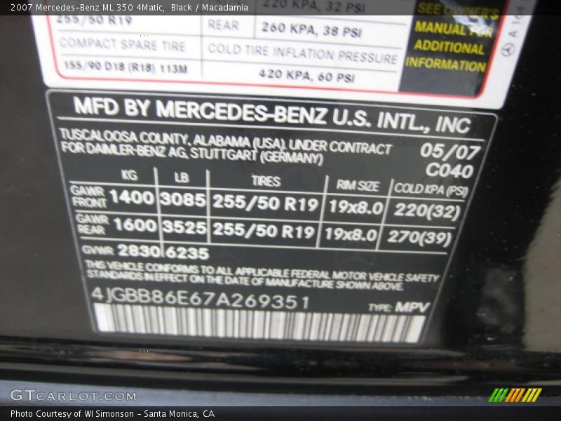 Black / Macadamia 2007 Mercedes-Benz ML 350 4Matic