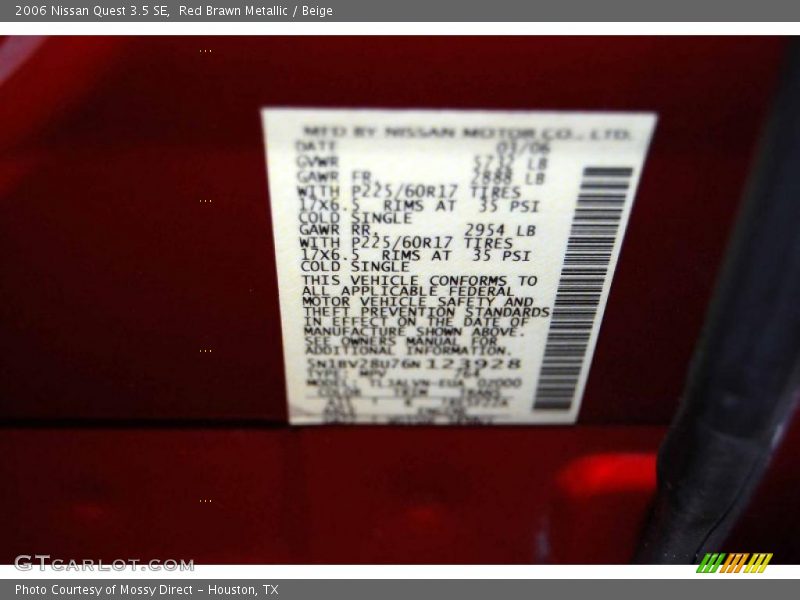 Red Brawn Metallic / Beige 2006 Nissan Quest 3.5 SE