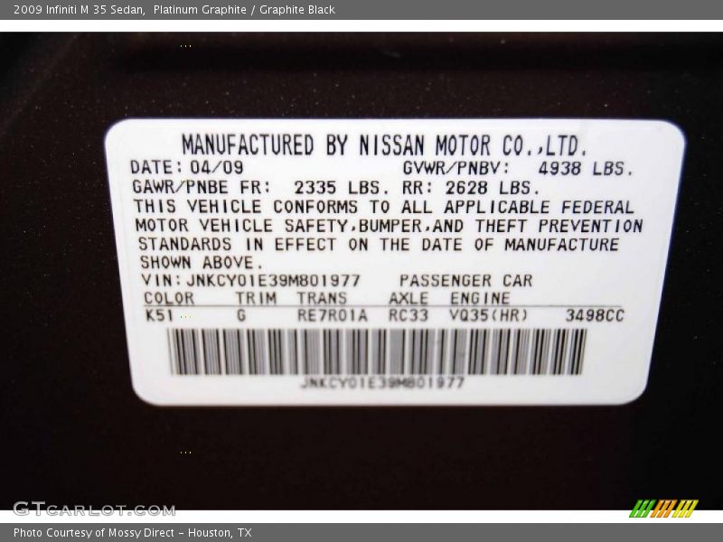 Platinum Graphite / Graphite Black 2009 Infiniti M 35 Sedan