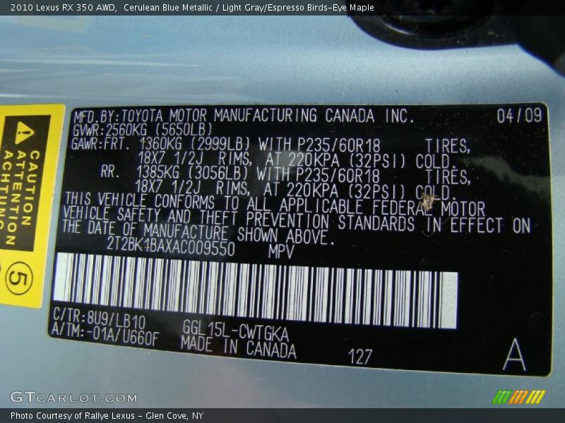 Cerulean Blue Metallic / Light Gray/Espresso Birds-Eye Maple 2010 Lexus RX 350 AWD