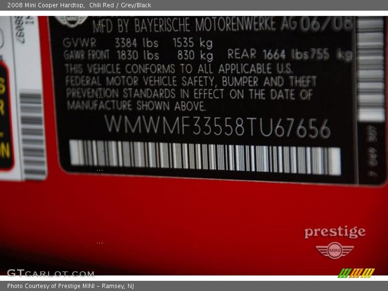 Chili Red / Grey/Black 2008 Mini Cooper Hardtop