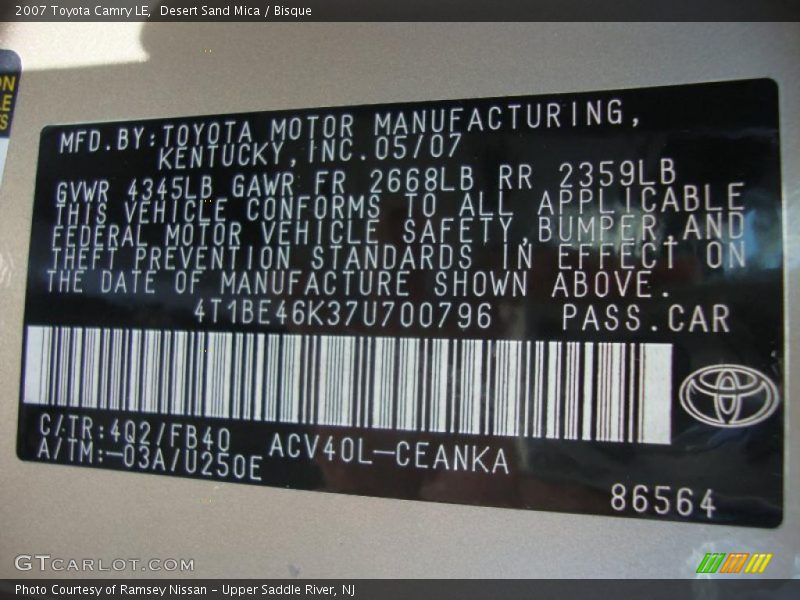 Desert Sand Mica / Bisque 2007 Toyota Camry LE