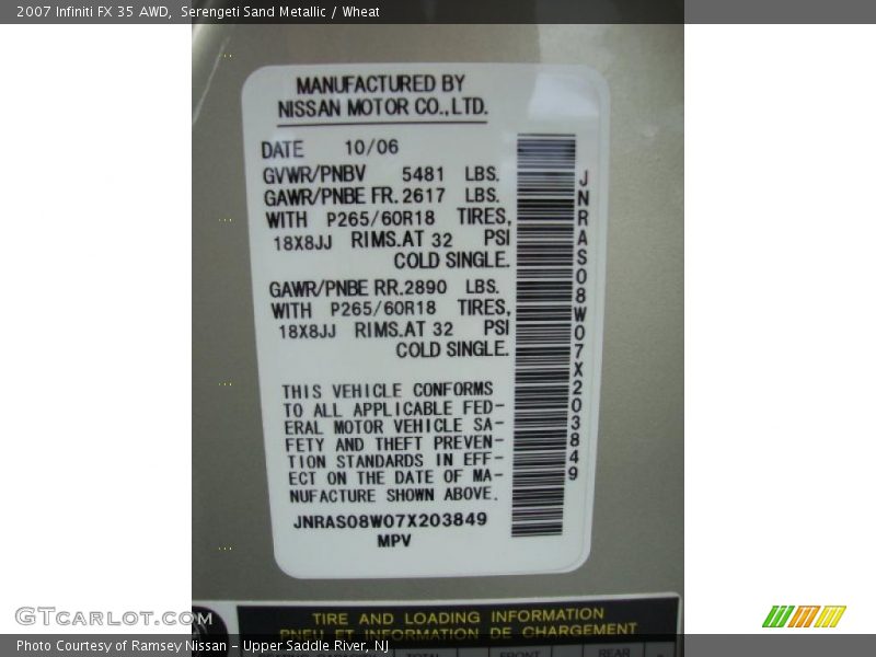 Serengeti Sand Metallic / Wheat 2007 Infiniti FX 35 AWD