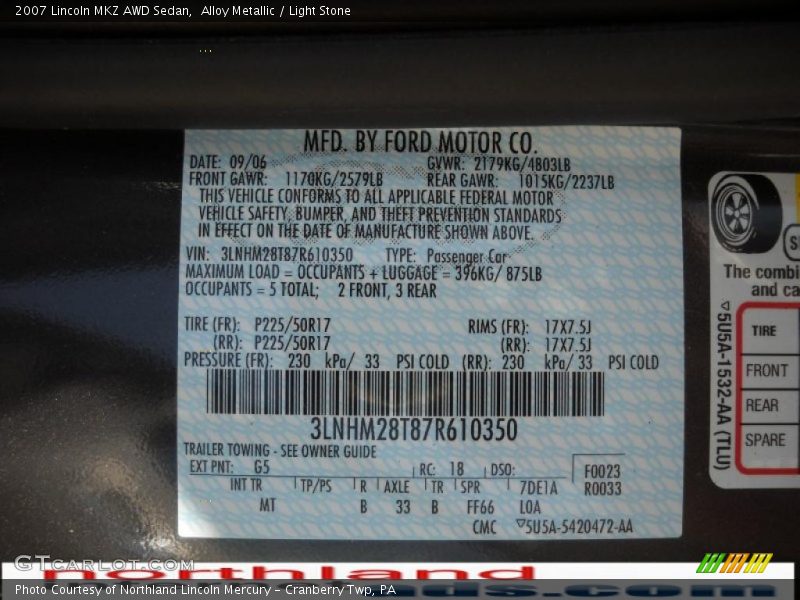 Alloy Metallic / Light Stone 2007 Lincoln MKZ AWD Sedan