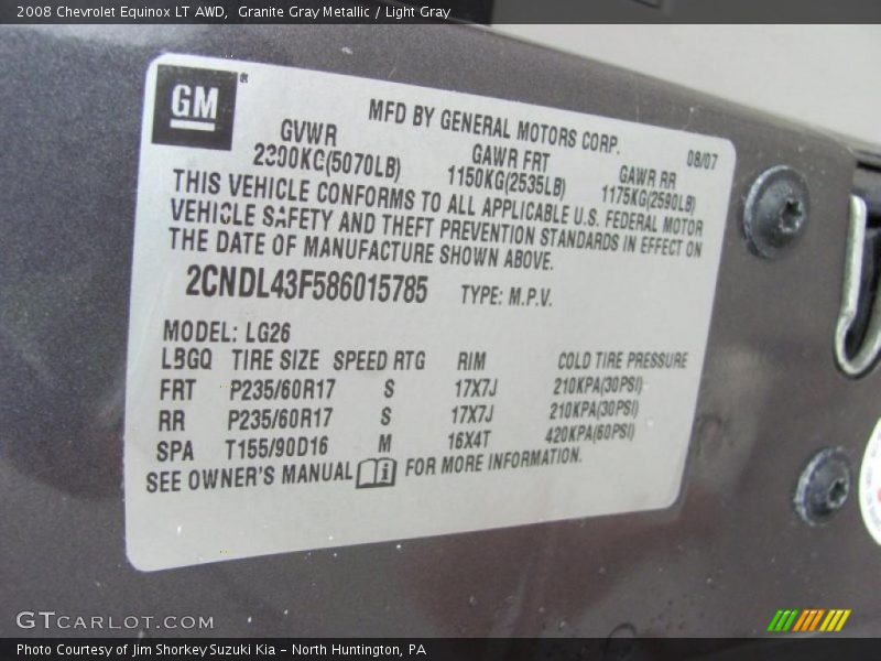 Granite Gray Metallic / Light Gray 2008 Chevrolet Equinox LT AWD
