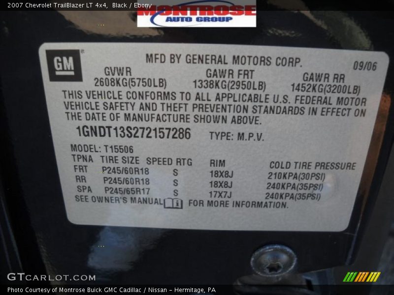 Black / Ebony 2007 Chevrolet TrailBlazer LT 4x4