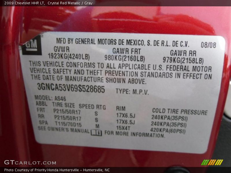 Crystal Red Metallic / Gray 2009 Chevrolet HHR LT