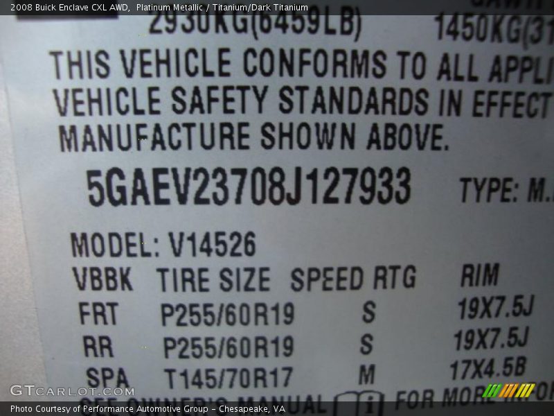 Platinum Metallic / Titanium/Dark Titanium 2008 Buick Enclave CXL AWD