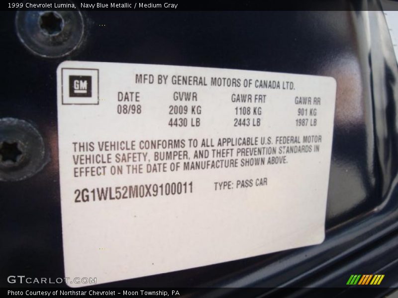 Navy Blue Metallic / Medium Gray 1999 Chevrolet Lumina
