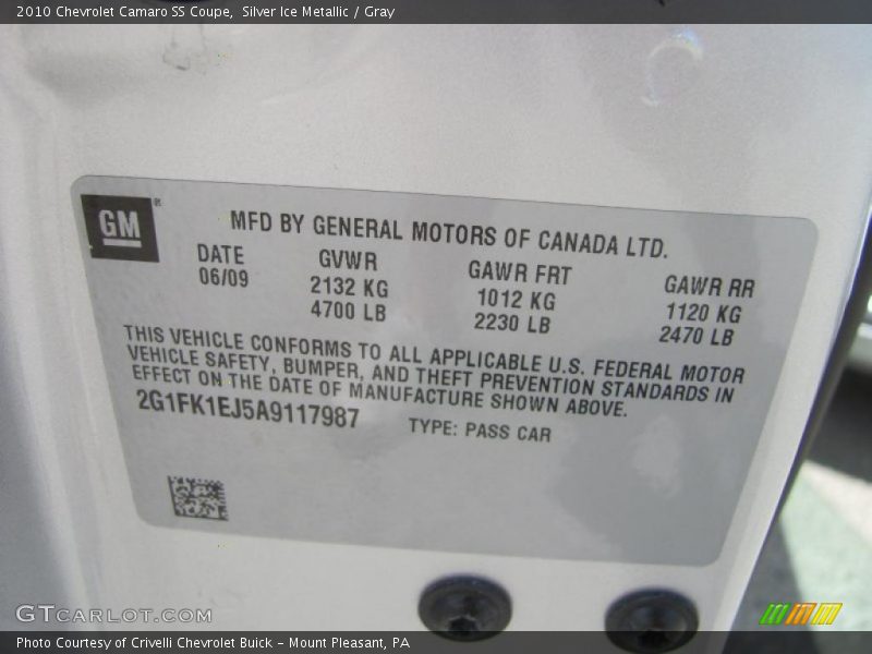 Silver Ice Metallic / Gray 2010 Chevrolet Camaro SS Coupe
