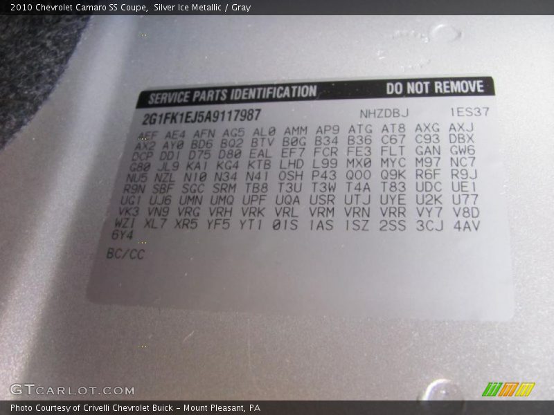Silver Ice Metallic / Gray 2010 Chevrolet Camaro SS Coupe
